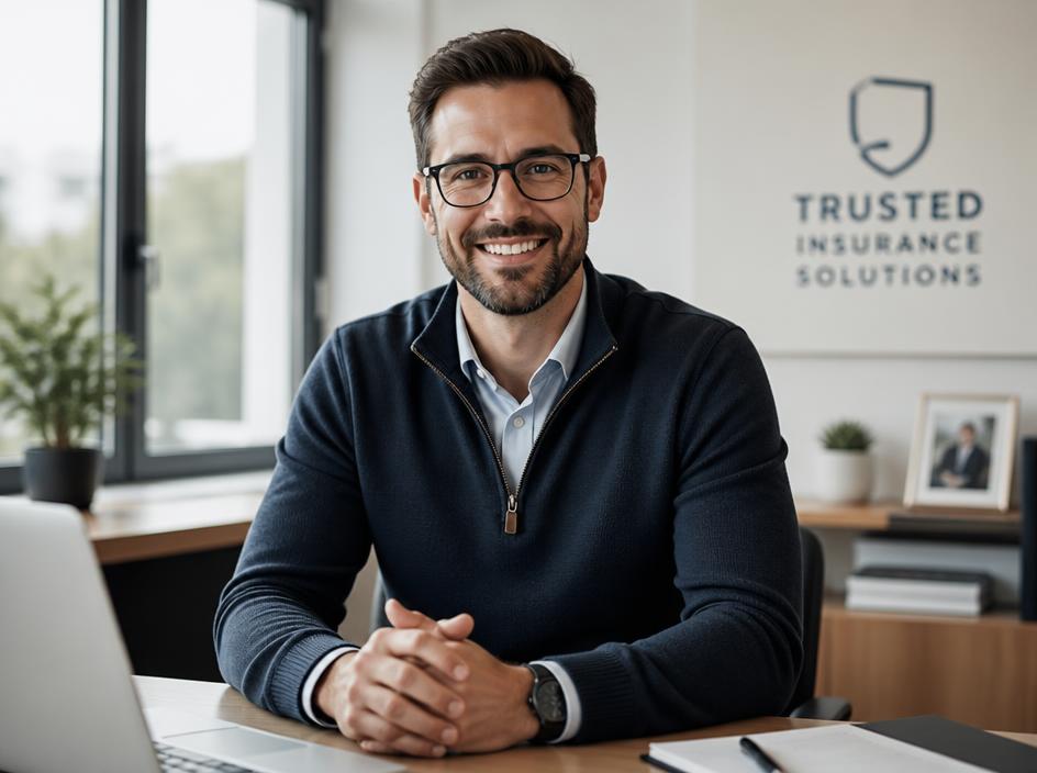 Independent life insurance broker at their office desk